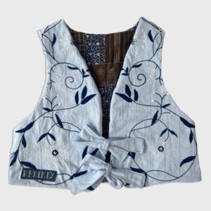 003 Embroidered Blue & Brown Patchwork